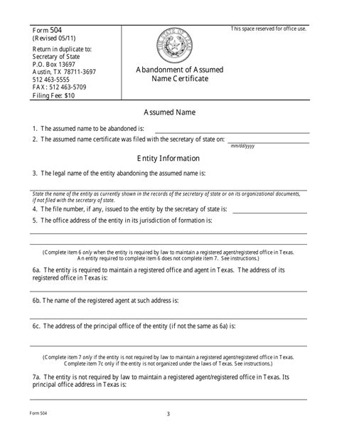 certificate of abandonment|texas form 504.